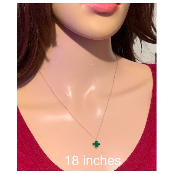 18k Solid Gold Clover Necklace-Green - Picture 4 of 6